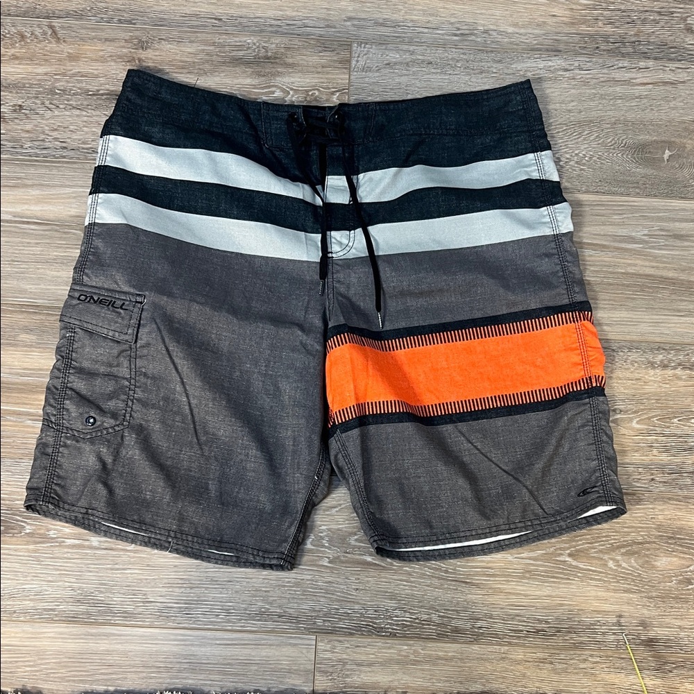 O'Neill Men's Black, Gray, and Orange Board Shorts